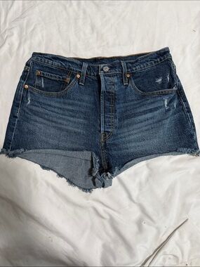 Levi's Dark Blue Distressed Denim Cutoff Shorts